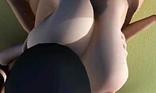 Bekijk een geanimeerde video van een meisje met grote borsten die wordt volgespoten bij een zwembad - Hentai 3d
