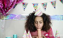Interracial couple's birthday celebration with homemade blowjob