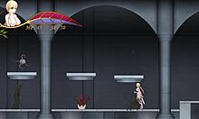 Eine junge Frau mit großen Brüsten und Muschi fickt in einem Wasser-Tempel-Destruktions-Anime